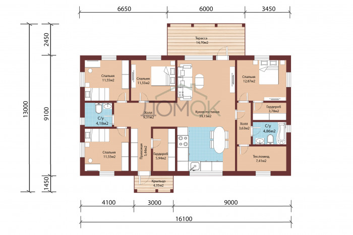 Каркасный дом Олой 9х16