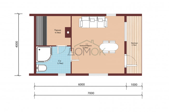 Каркасная баня Барн 6х4 