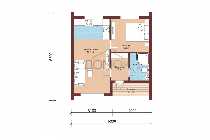 Каркасный дом БАРНЕВА Компакт 6х6 
