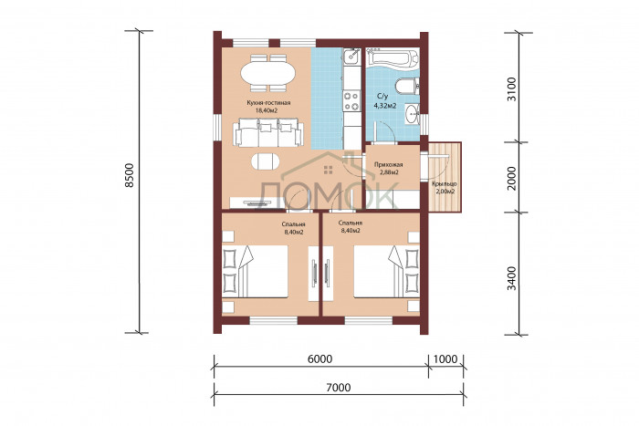 Каркасный дом БАРНЕВА Компакт 6х8