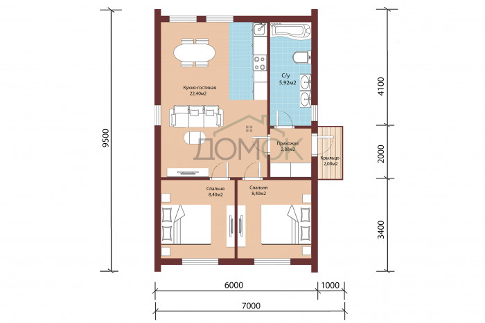 Каркасный дом БАРНЕВА Компакт 6х9 
