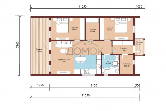 Каркасный дом БАРНЕВА 7х9 