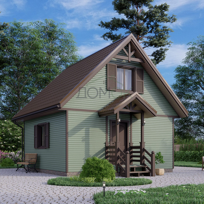 Каркасная баня 6x6 с мансардой 