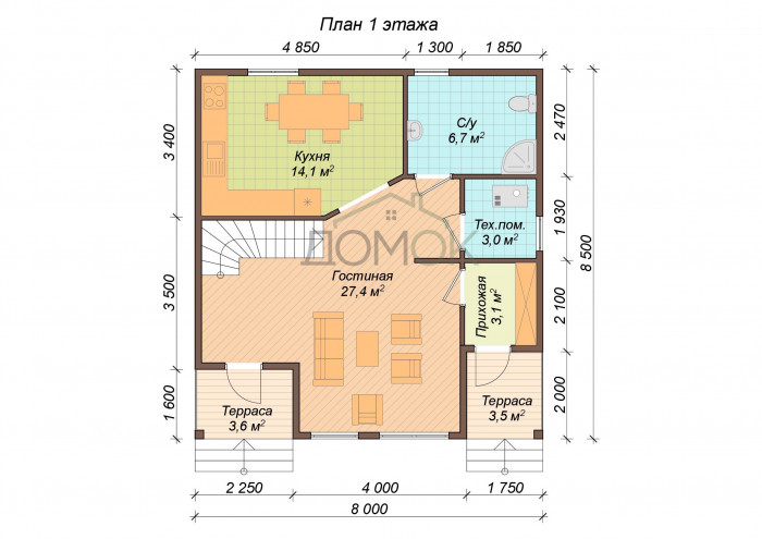 Каркасный дом Обь 8х8.5