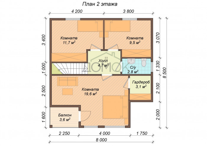 Каркасный дом Обь 8х8.5