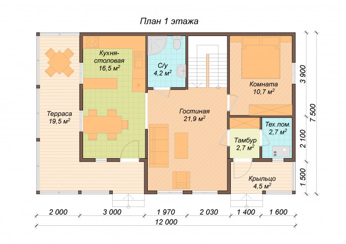 Каркасный дом Елай 10x7.5
