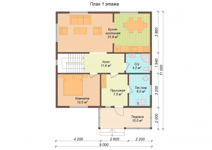 Каркасный дом Терек 9х11