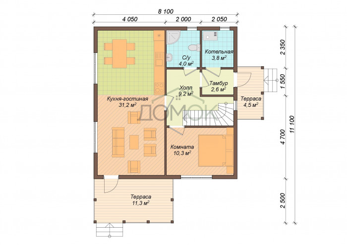 Каркасный дом Тайга-2 8x8.5 