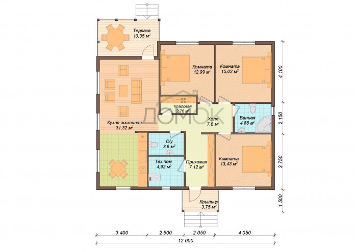 Каркасный дом Витим 10x12